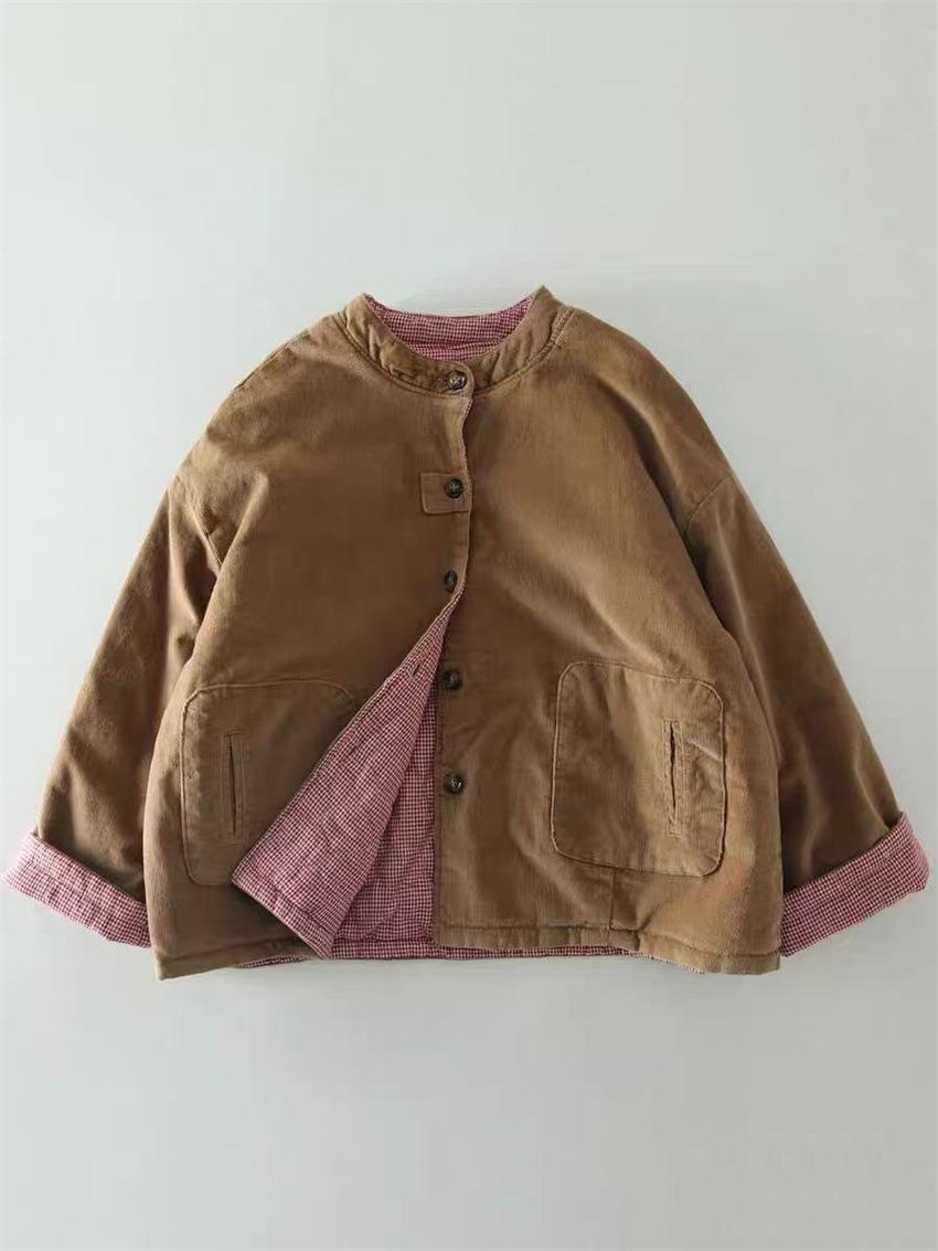 

Johnature Зимняя ретро вельветовая куртка Двусторонняя теплая женская свободная хлопковая повседневная лоскутная куртка One Size хаки