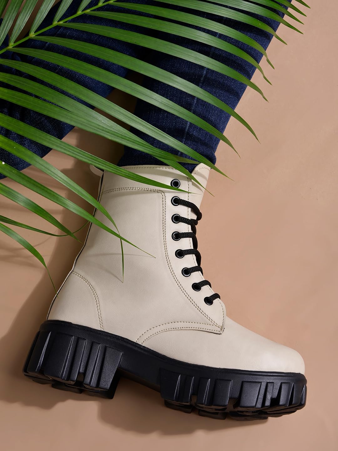 Shoetopia Casual Mid Top Cream Boots For Women & Girls /Eu37 4 UK