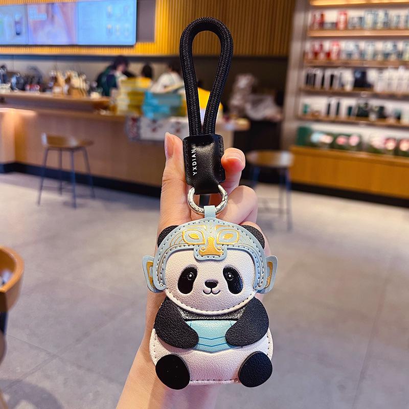 Sanxingdui Cartoon Panda Leather Keychain - Women's Bag Pendant