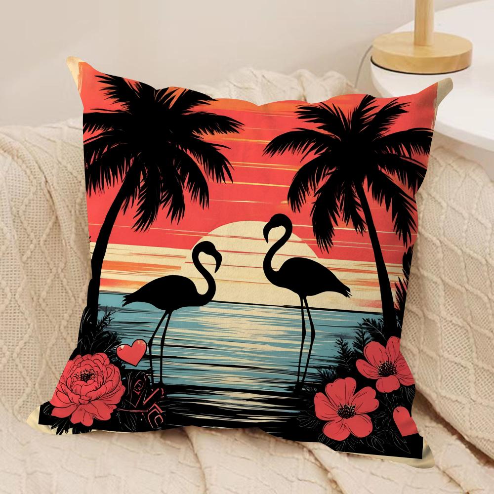 Tropical Palm Flamingo Cushion Cover Soft Plush Fabric DoubleSided Printed Cushion Covers for All Seasons Modern Home Decor