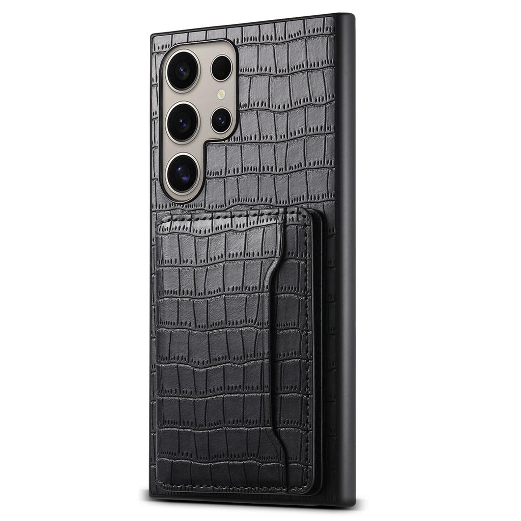For Samsung Galaxy S25 Ultra Case Card Holder Kickstand Crocodile Texture Leather Back Phone Cover