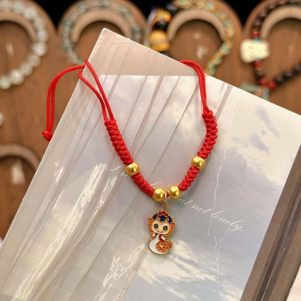 New Year Wealth God Adjustable Red Rope Bracelet - Chinese Style Student Hand Ornament