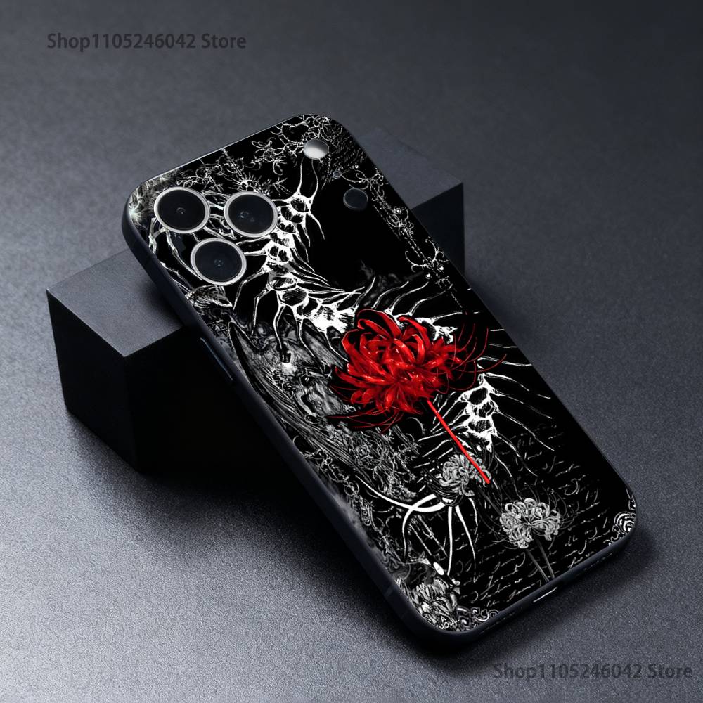 Ghoul Rote Spinnenlilie Tokio Verschleißfeste Handyhülle Für iPhone 17,16,15,14,13,12,11,Pro,XS,Max,XR,Plus,E,SE4 Schwarze Weiche Hülle