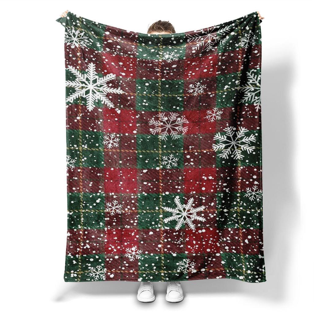 Christmas checkered snowflake Printed Blanket for Sofa Bed Travel Camping Living Room Office Conditioning Blanket