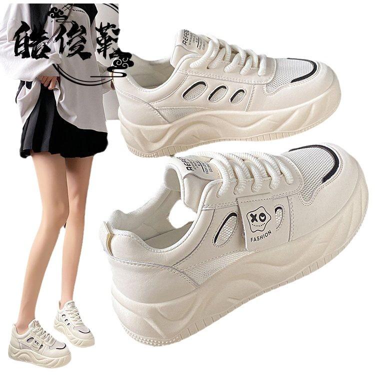 thick-soled little white women's shoes mesh breathable board shoes spring and autumn white niche casual sports shoes