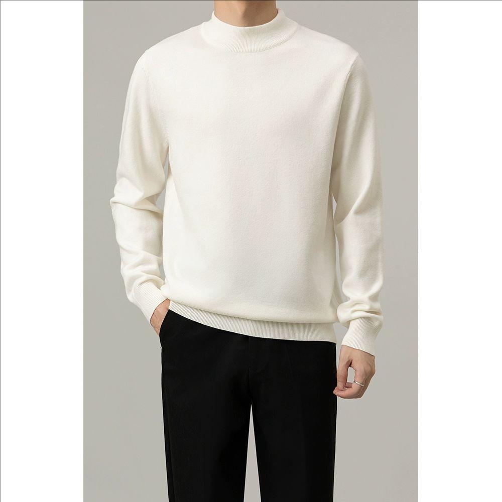 Men's High-End Slim Fit Solid Color Sweater - Round Neck, Warm, Casual, Autumn/Winter Fashion