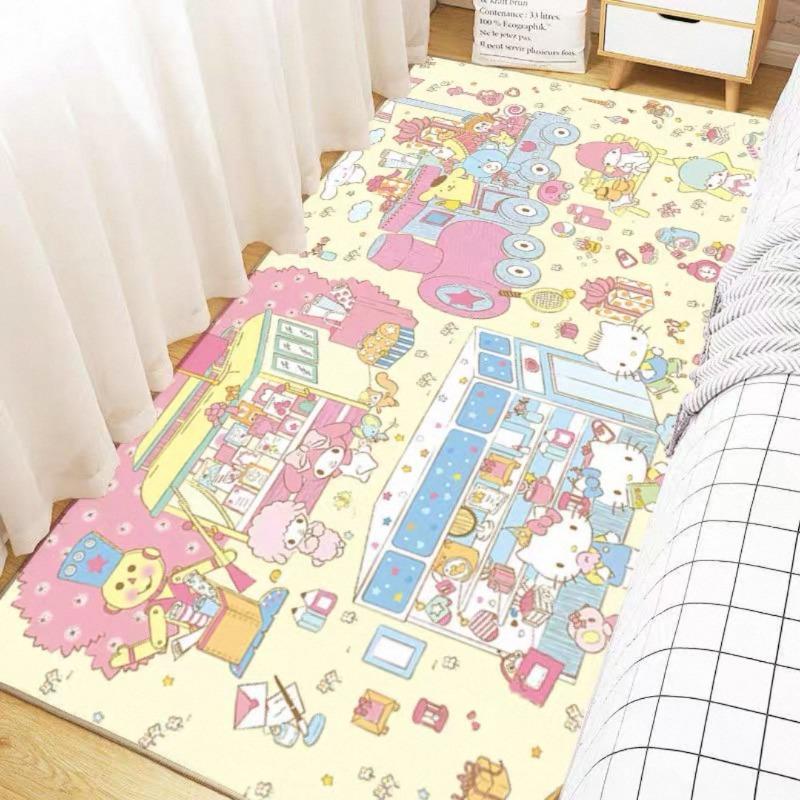 Fashion Soft Sanrio Family Style Bedside Rug Non-Slip Small Carpet for Bedroom Floor Mat Cozy Room Decor Cute Theme Plush Mat