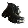 2024 Neue Punk Damen Plateau Stiefeletten Damen Rock Runde Zehe Schnürung Retro Klobige Schuhe Metalldekor Kurze Stiefel