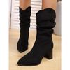 Vintage Pointed Toe High Heel Fashion Boots 2025 Winter New Plus-size Fleece Mid-top Boots for Women