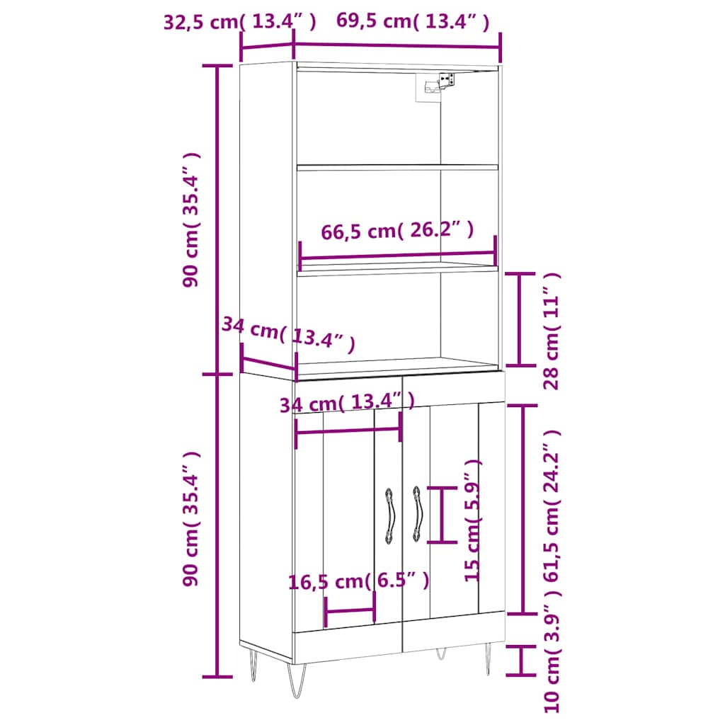Highboard Concrete Grey 69.5 x 34 x 180 cm Particleboard