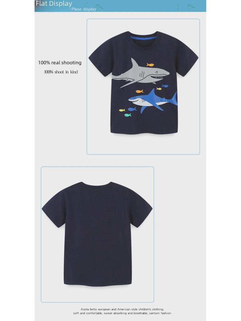 Sommer-Baumwoll-T-Shirt für Jungen mit Cartoon-Motiv - Kurzarm, Rundhalsausschnitt