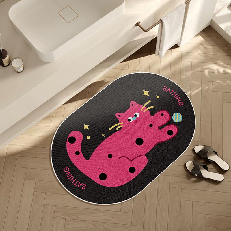 Bathroom Floor Mat Quick Drying and Absorbing Water Household Oval Bathroom Entrance Mat Anti Slip Cartoon Dopamine Foot Mat