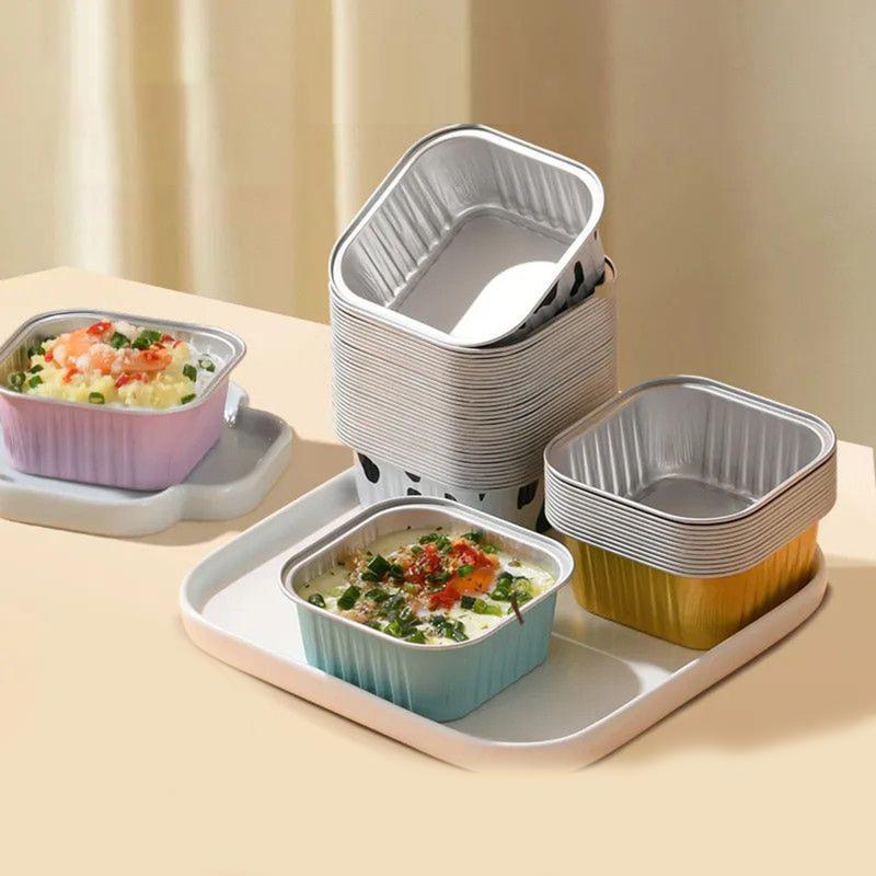 50 Pcs Aluminum Foil Baking Pans Rectangle Cake Cup With Lids Heat Resistant Mini Loaf Pans For Baking Kitchen Accessories