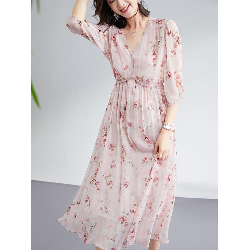 2025 Summer Pink Mulberry Silk Fairy Dress – Elegant, 100% Real Silk for a Youthful Look