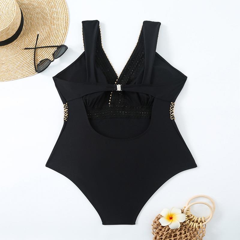 2024 new swimsuit women's solid color slimming one-piece large size sexy fat sister bikini