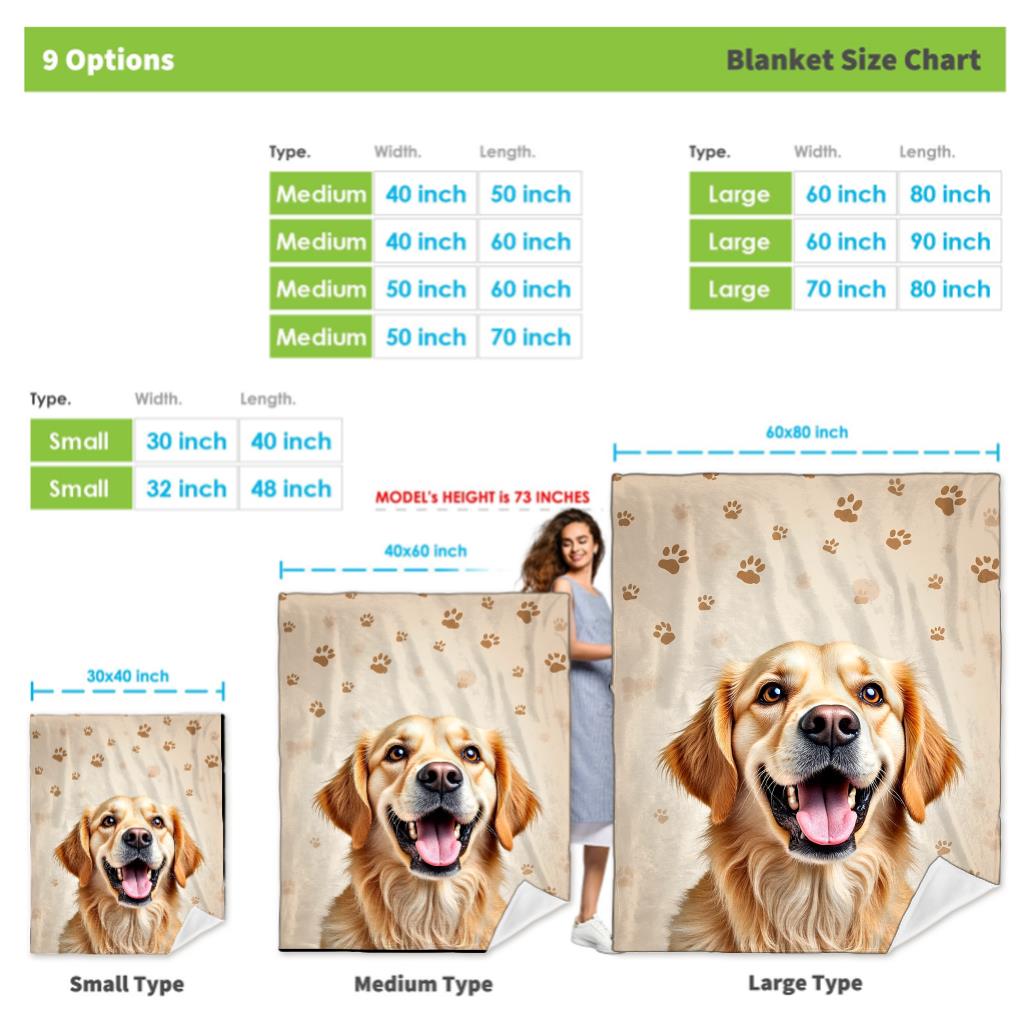 Golden Retriever Fleece Blanket Dog Paw Print Design Soft Cozy Throw Home Decor for Living Room or Bedroom Gift for Pet Lovers