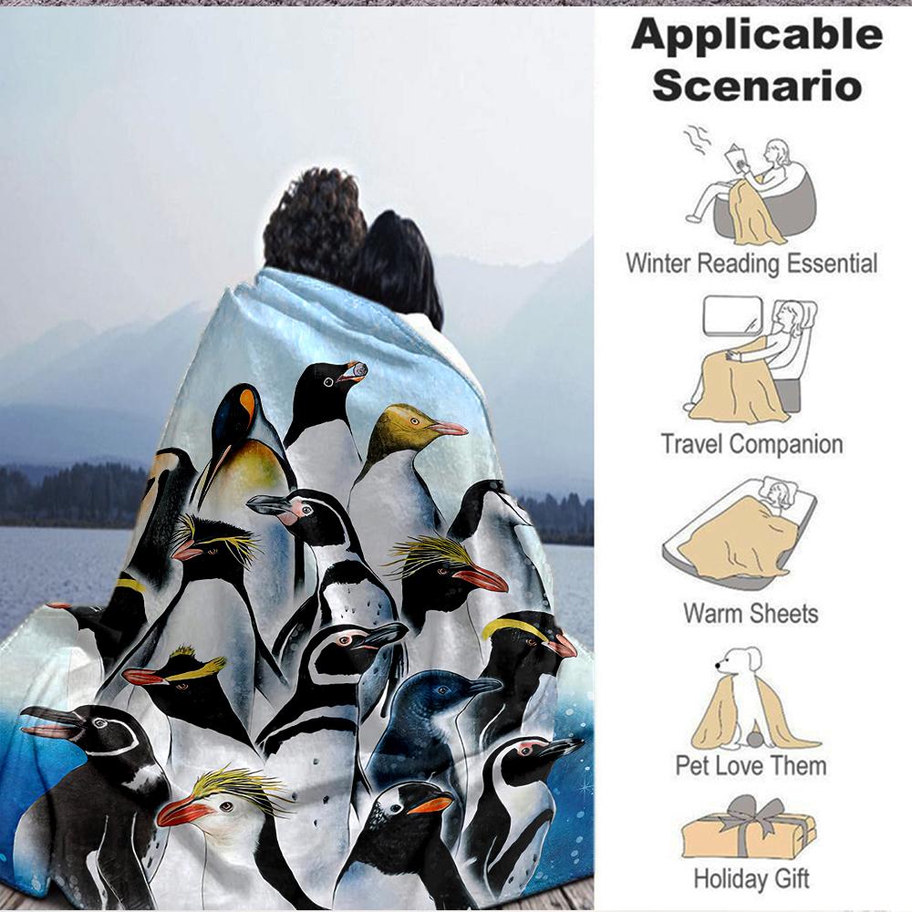 1Pc Penguin Family Portrait Blanket Soft And Comfortable Casual Warm Camping Travel Christmas Halloween Xmas Gift M92486