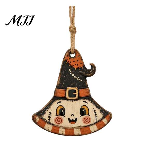 Themed Props for Shop Windows Halloween Wooden Hanging Decor, Vintage Ghost Pumpkin Pendant Decorations, Cartoon Durable Indoor Accessories Style Wall