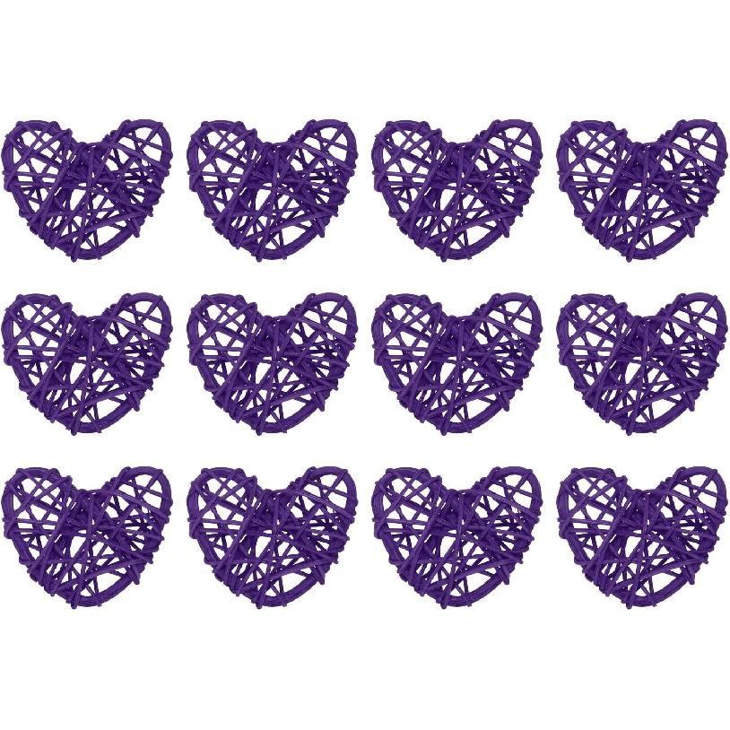 MECCANIXITY 12Pcs Heart Shaped Rattan Ball Vase Filler Natural Rattan for Valentine's Day Decoration Wedding Home Decoration Black 2 In
