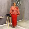 Elegant Plus Size African Womens Evening Dress Long Sleeve Deep V Neck Sequin Trimmed Fit-and-Flare Gown Party