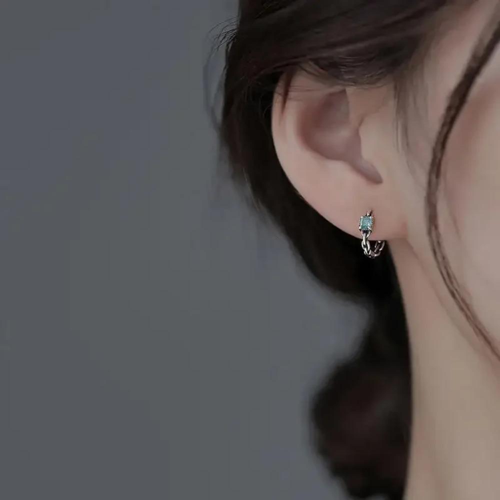 925 Silver Square Earrings Simple Elegant Inlaid for Women Wedding Jewelry Accessories
