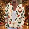 Women's Christmas Print Long Sleeve Knit Cardigan with Buttons for Holiday