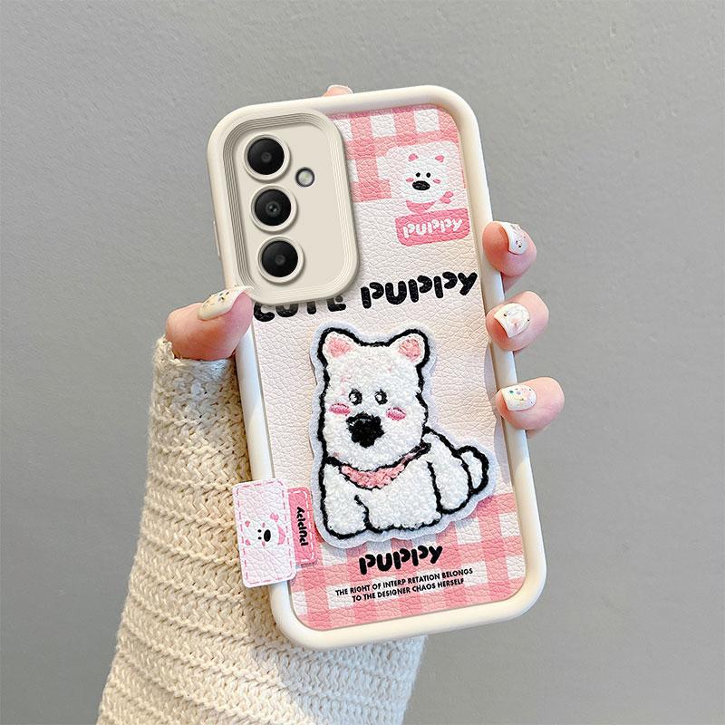 KEYSION Cartoon Cute Plush Embroidery Case for Samsung A55 5G A35 with Lanyard Silicone Shockproof Phone Cover for Galaxy A25 A15 5G