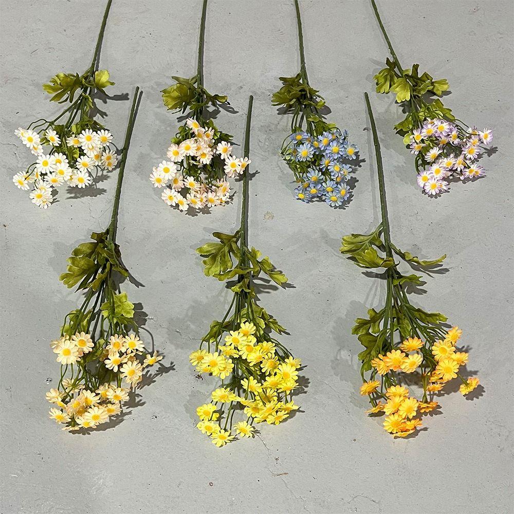 30 Heads of Chamomile Artifiical Flower Branch 50cm Height Flexible Stems Simulation Flower with Green Leaves Wedding Bouquet
