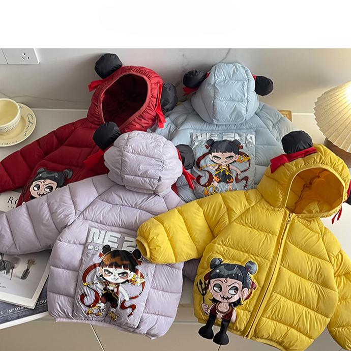 Kinder Nezha verdickte kurze Baumwolljacke Herbst und Winter Jungen niedliche Cartoon-Print Mäntel Mädchen warme Kapuzenjacken
