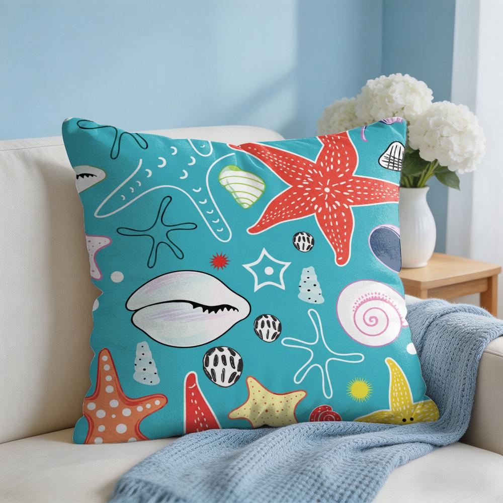 Starfish Conch Cushion Cover Short Plush Soft DoubleSided Printing Pillow Case Cozy Sofa Bedroom Home Decor Gift