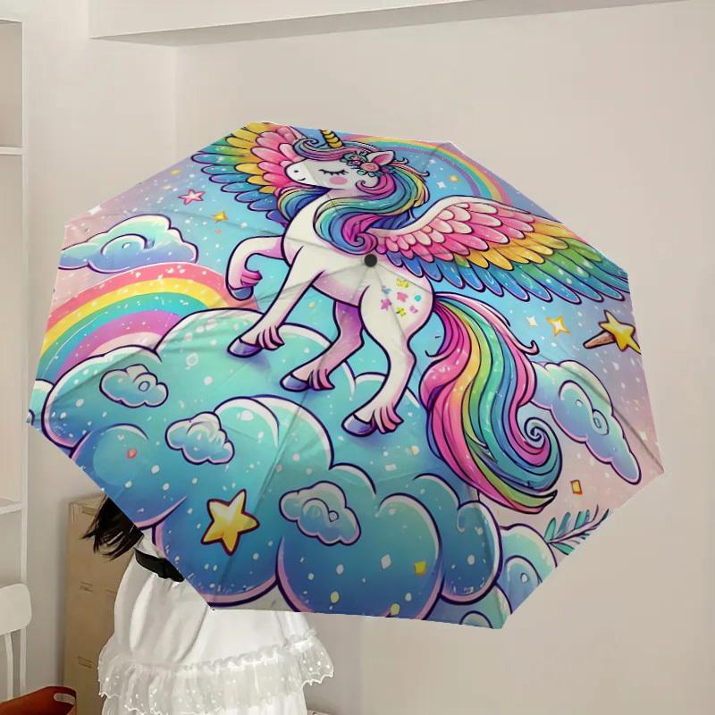 1pc Rainbow Unicorn Fantasy Sky Umbrella with Plastic Handle,Suitable for All Seasons Home Travel Outdoor UmbrellaDD1527