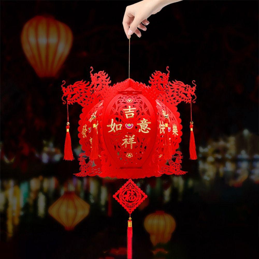 Lint/Gold Foil Spring Festival Red Lantern 3D Spring Festival Hanging Pendant  Party