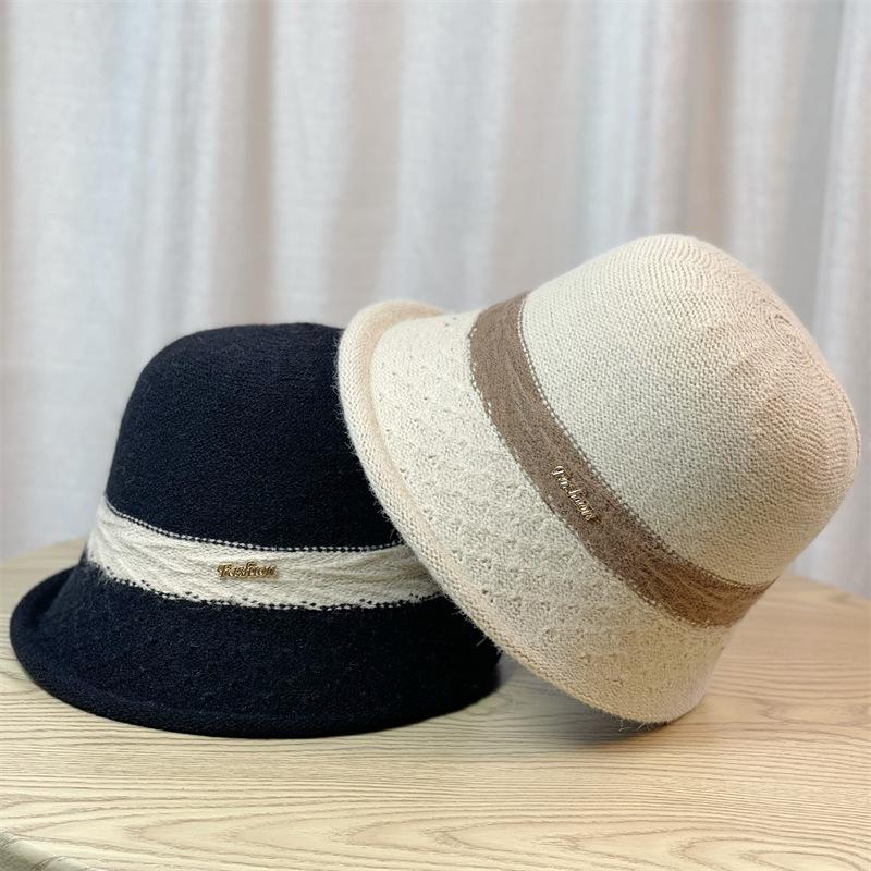 Fashionable Basin Hat Korean Style Wool Fisherman Hat for Women Japanese Style Literary Knitted Bucket Hat Autumn and Winter Versatile Hat Large Brim