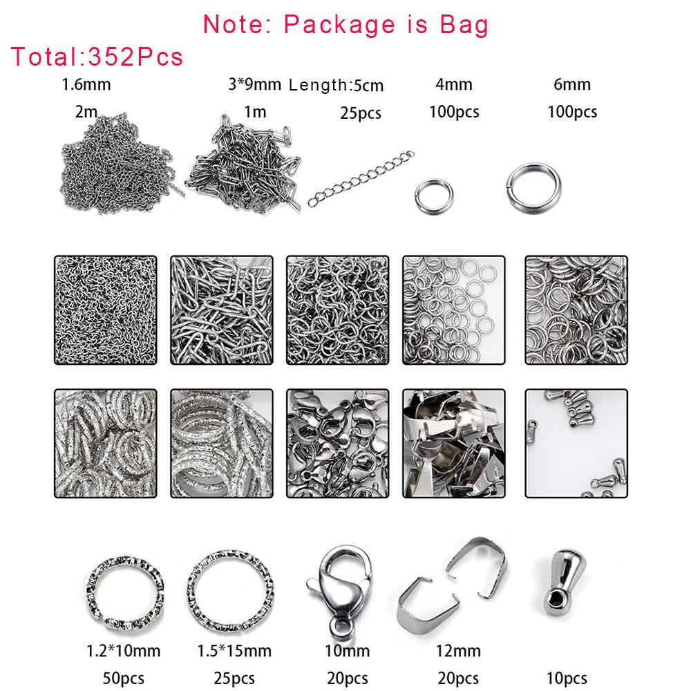 352-950Pcs Stainless Steel Jewelry Making Kits Lobster Clasp Jump Rings End Crimps Beads Clasp for DIY Jewelry Accessories