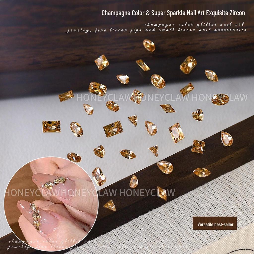 5A Champagne Champagne & Coffee Tone Zirconia Nail Art Rhinestones - Irregular Shapes: Water Drop, Horse Eye, Pigeon Egg.
