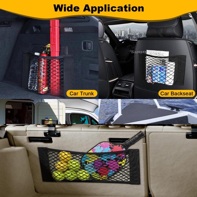 Universal Car Trunk Storage Net Stretchable Mesh Pocket Magic Sticker Elastic String for Rear Seat Back Organizer Stretchable