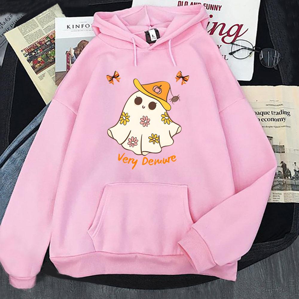 Not Too Spooky Very Demure Hoodies Cartoon Halloween Print Sweatshirt Ghost Print Top Men Women Clothes Long Sleeved Top