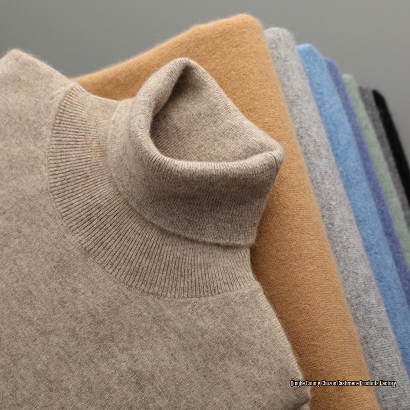 Men's High-Neck Cashmere Pullover Sweater, Autumn/Winter 2025, Loose Knitwear.