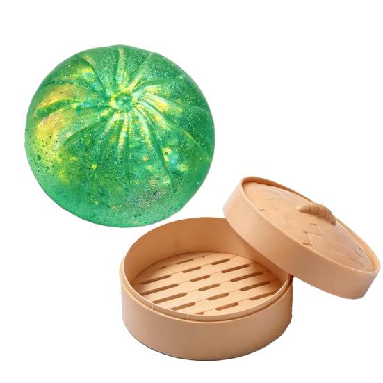 Sensory Stress Toy Glitter Dumpling Squeeze with Steamer Box Relief Dough Ball Fidget Toy Soft Simulated Steamed Bun Gadget