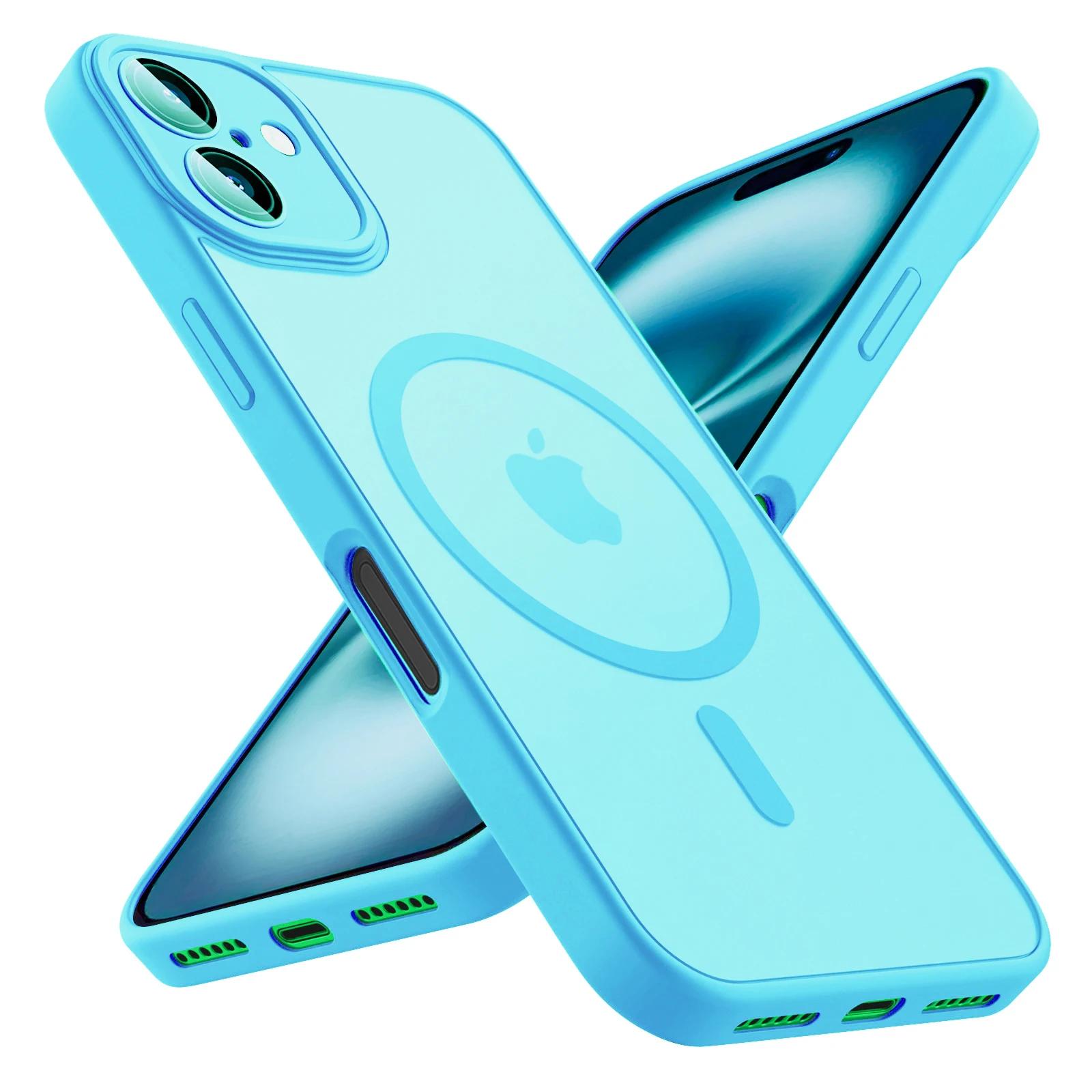 

Розкішний матовий чохол для телефону для iPhone 17 16 15 14 13 12 11 Pro Max 16 15 Plus 17 Air Для Magsafe Матовий прозорий магнітний чохол For iPhone 13