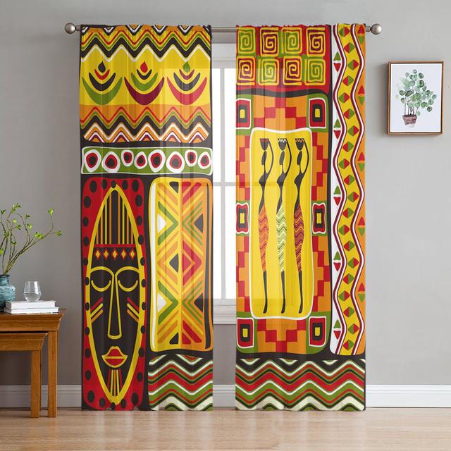 Africa Colorful Geometric Art Chiffon Sheer Curtains For Living Room Bedroom Home Decoration Window Voiles Tulle Curtain
