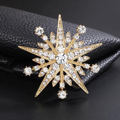 Elegant Rhinestone Eight-Pointed Star Brooch - Unisex Fashion Accessory