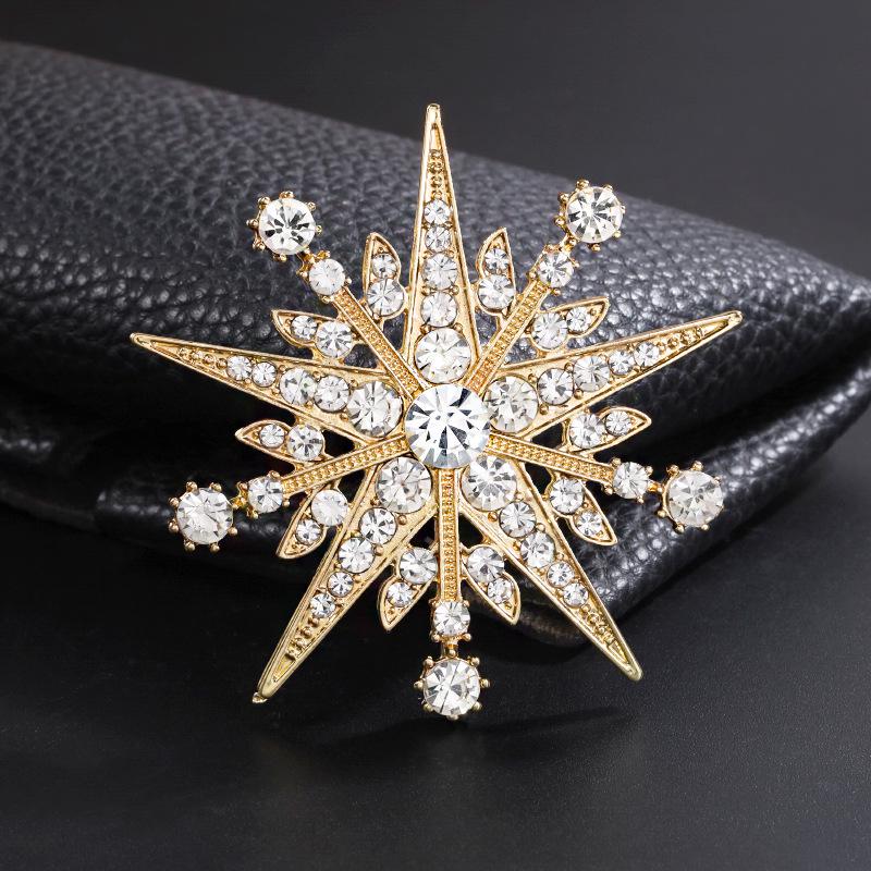 Elegant Rhinestone Eight-Pointed Star Brooch - Unisex Fashion Accessory