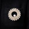 Men Women Clothing Jewelry Hollow Rhinestone Ring Brooch Pin, Bling Circle Lapel Pin Decorative with Faux Pearl, Accessories Wedding Bridal