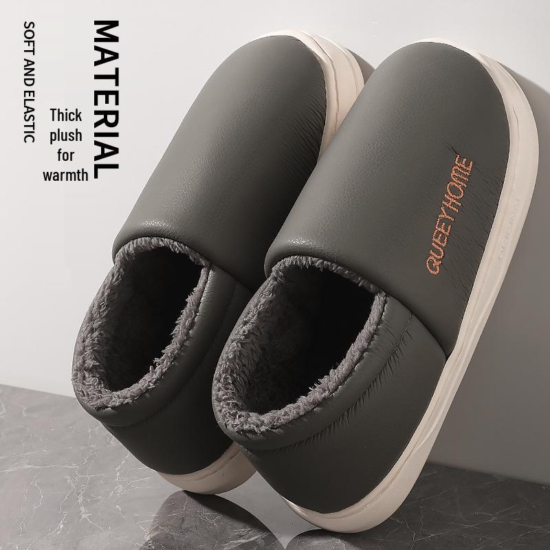 

Men s Waterproof Cotton Slippers with Heel - 2025 Style, Plush-Lined, Thick Sole, Warm, also Suitable for Women Outdoors Fits 41-42 темно-серого