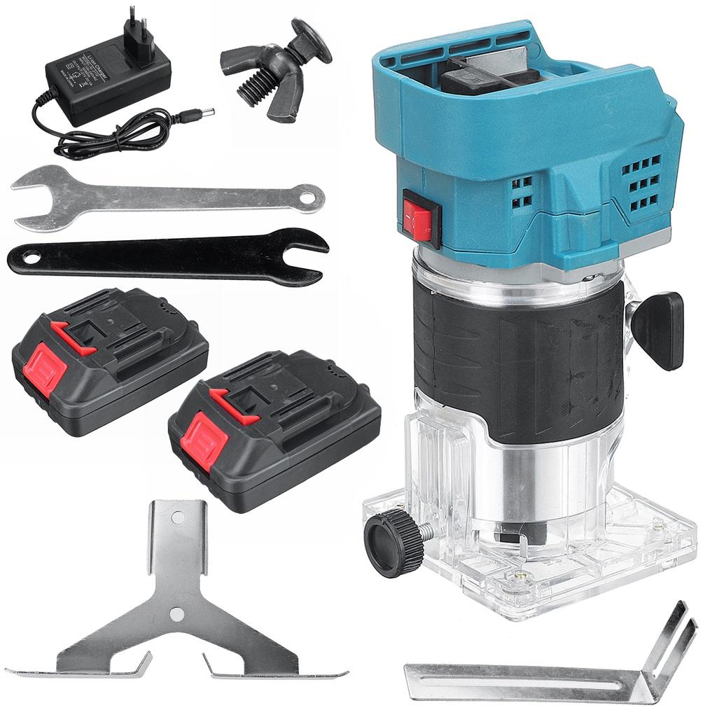 1000W Electric Trimmer Cordless Engraving Slotting Trimming Machine Wood Router with Li-ion Battery for 18V Battery Blue