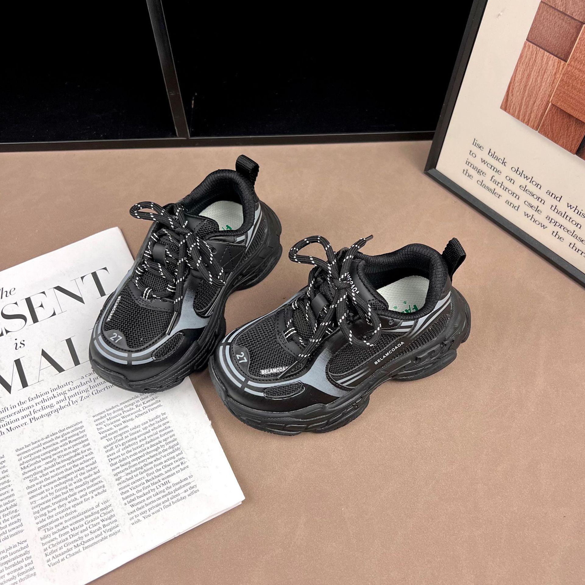 Kids  Breathable Unisex Dad Shoes – 2026 Spring/Autumn Lightweight Running Sneakers, Fashionable & Versatile for Students. 29 чёрный