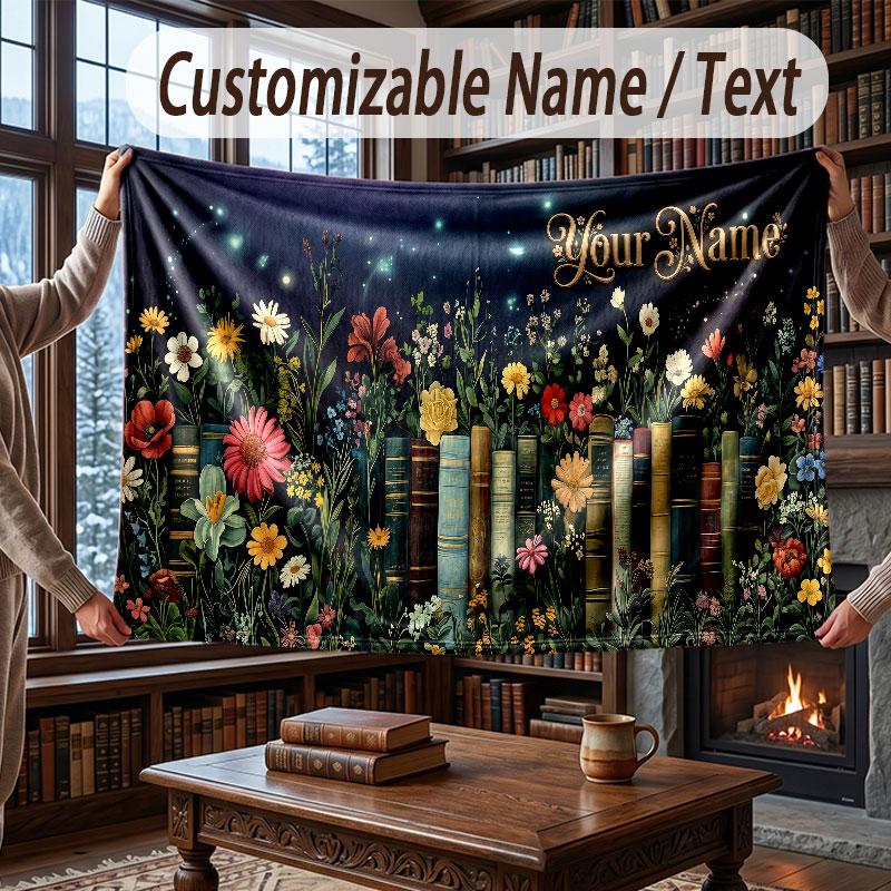Floral Garden Theme Throw Blanket Custom Name Text Personalized Blanket Soft Cozy Blanket for Home Sofa Bed