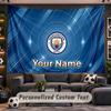 Manchester City Personalized Tapestry Support Custom Name, Wall Art Home Decoration