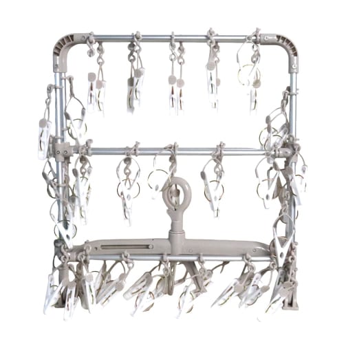 Twin Mall Laundry Drying Rack, Laundry Hanger, Pinch Hanger, Large Capacity, 52 Pinch, Beige, White, Horizontal Aluminum Hanger, IC-03